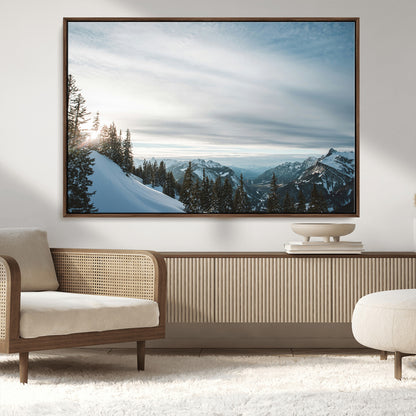 55564749-MGV-CV-36X24-Snowy Mountains Wall Art Canvas Print, Framed Alpine Landscape Art Picture Print, Frosty Peaks Perfect Nordic Minimalist Decor