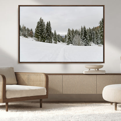 24581417-MGV-CV-36X24-Frosty Pines Wall Art Canvas Print, Framed Silent Snowfall Art Picture Print, Cozy Cabin Vibes Perfect Nordic Minimalist Decor