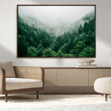 45265379-MGV-FC-36X24_Walnut-Misty Forest Wall Art – Green Mountain Pine Tree Landscape Canvas Print, Nature Photography Artwork Home Decor for Bedroom, Living