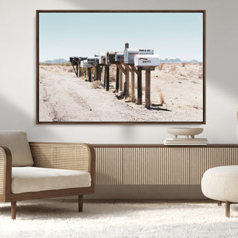 54616109-MGV-CV-36X24-Desert Mailboxes Wall Art – Rustic Rural Roadside Photography Canvas Print, American Southwest Landscape Home Decor for Living