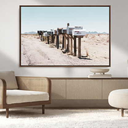 54616109-MGV-CV-36X24-Desert Mailboxes Wall Art – Rustic Rural Roadside Photography Canvas Print, American Southwest Landscape Home Decor for Living