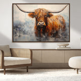 X61001-MGV-CV-36X24-Scottish Highland Wall Art Canvas Print, Framed Longhorn Art Picture Print, Western Cow Perfect Farmhouse Decor Artwork
