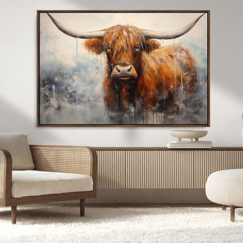 X61001-MGV-CV-36X24-Scottish Highland Wall Art Canvas Print, Framed Longhorn Art Picture Print, Western Cow Perfect Farmhouse Decor Artwork