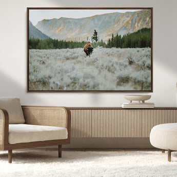 41674074-MGV-CV-36X24-Bison Wall Art – American Buffalo Wildlife Photography Canvas Print, Western Mountain Landscape Artwork Rustic Nature Decor for