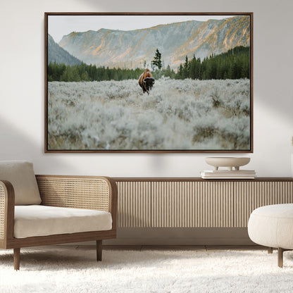 41674074-MGV-CV-36X24-Bison Wall Art – American Buffalo Wildlife Photography Canvas Print, Western Mountain Landscape Artwork Rustic Nature Decor for
