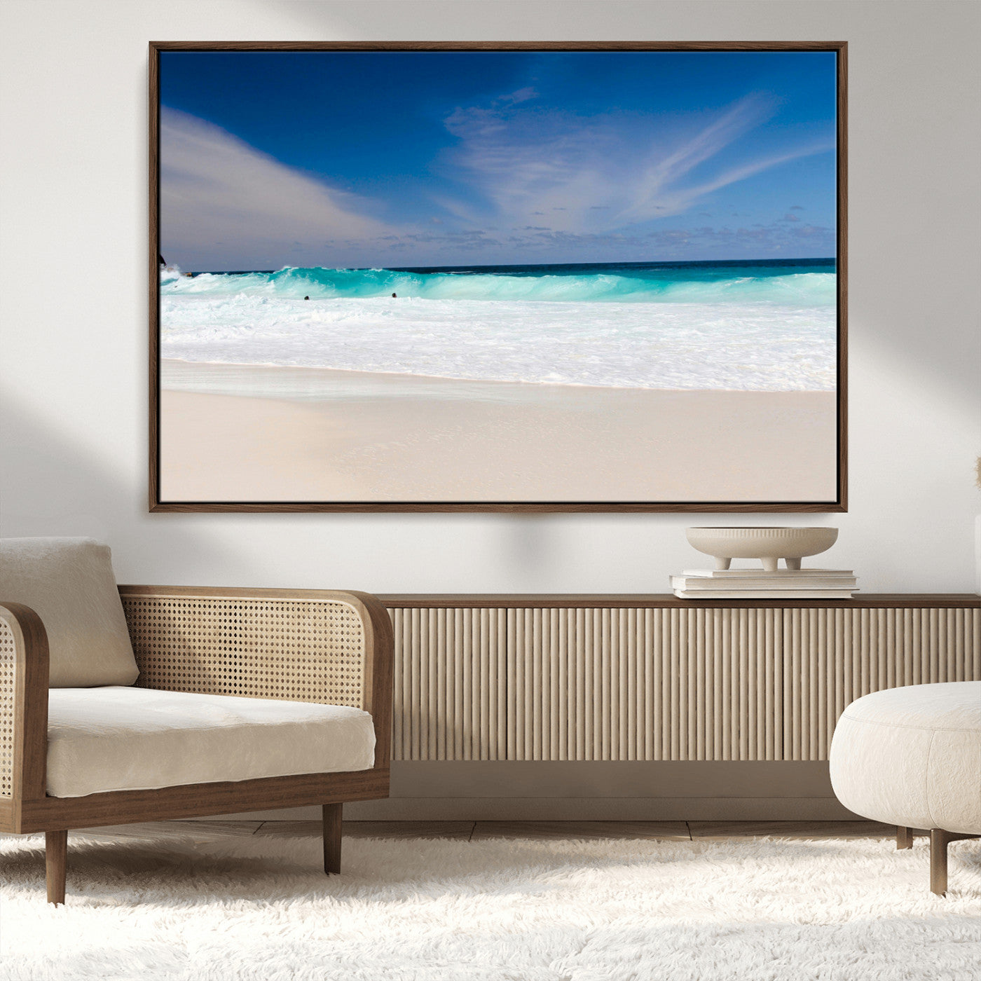 55017356-MGV-FC-36X24_Walnut-Ocean Beach Wall Art – Turquoise Wave and White Sand Shoreline Canvas Print, Coastal Seascape Photography Decor for Living Room,