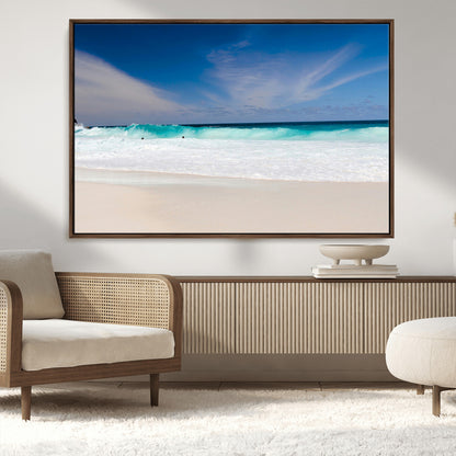 55017356-MGV-FC-36X24_Walnut-Ocean Beach Wall Art – Turquoise Wave and White Sand Shoreline Canvas Print, Coastal Seascape Photography Decor for Living Room,