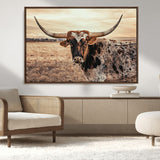 95745718-MGV-CV-36X24-Texas Longhorn Wall Art – Western Cattle Photography Canvas Print, Rustic Ranch Animal Artwork Country Farmhouse Decor for Living