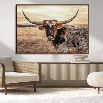 95745718-MGV-CV-36X24-Texas Longhorn Wall Art – Western Cattle Photography Canvas Print, Rustic Ranch Animal Artwork Country Farmhouse Decor for Living