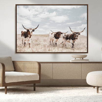 65621083-MGV-CV-36X24-Texas Longhorn Wall Art – Rustic Western Cattle Canvas Print, Southwestern Ranch Photography Decor for Living Room, Office,