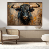 91615410-MGV-FC-36X24_Walnut-Bull Wall Art – Rustic Western Longhorn Canvas Print, Powerful Abstract Animal Painting, Farmhouse Ranch Decor for Living Room,