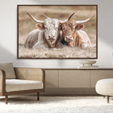 38651722-MGV-FC-36X24_Walnut-Cow Wall Art – Rustic Longhorn Pair Canvas Print, Western Farmhouse Animal Painting, Country Ranch Decor for Living Room, Bedroom,