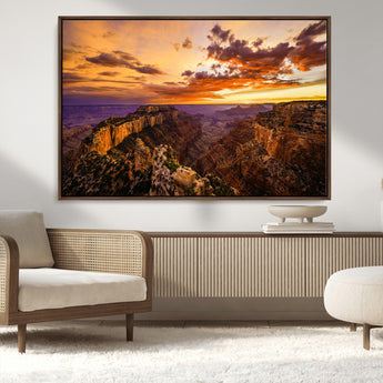 75573843-MGV-CV-36X24-Grand Canyon Sunset Wall Art – Panoramic Canyon Landscape Canvas Print, Dramatic Desert Cliffs Artwork, Nature Inspired Scenic