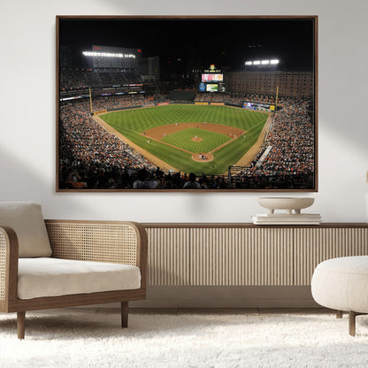 26445161-MGV-CV-36X24-Baseball Stadium at Night – Panoramic Ballpark Canvas Wall Art, Sports Decor for Man Cave, Office, Game Room, Sports Bar, Baseball