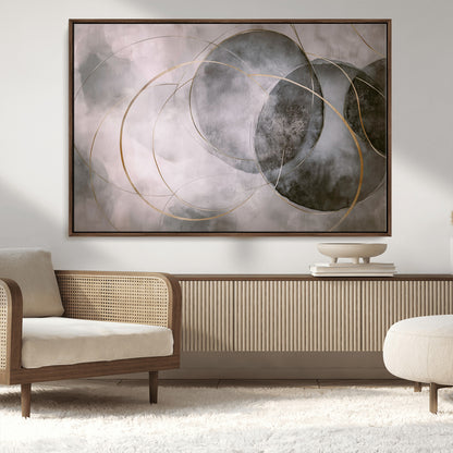 20066876-MGV-CV-36X24-Neutral Abstract Circle Wall Art – Modern Gray Beige Gold Canvas Print, Minimalist Geometric Painting for Bedroom, Living Room,