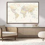 40660043-MGV-CV-36X24-World Map Wall Art – Large Detailed Atlas Style Map Print with Countries, Cities, and Oceans, Neutral Beige and Tan Educational