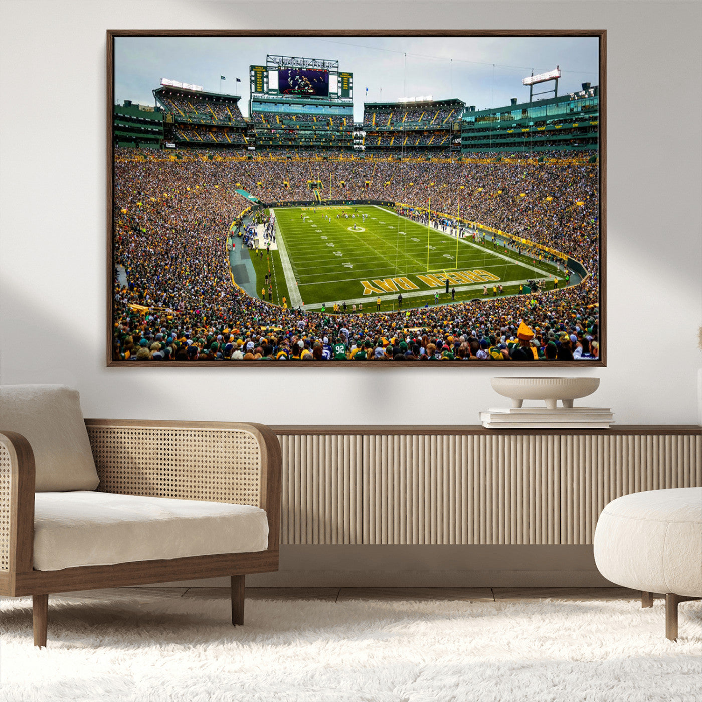 96617112-MGV-CV-36X24-Lambeau Field Wall Art – Green Bay Packers NFL Football Stadium Canvas Print – Game Day Crowd Sports Decor for Man Cave, Bar, or
