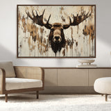 34496536-MGV-CV-36X24-Rustic Moose Wall Art – Modern Abstract Animal Canvas Print – Majestic Moose Head Painting with Neutral Earth Tones for Cabin,