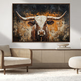25265572-MGV-CV-36X24-Longhorn Bull Wall Art – Rustic Western Texas Steer Canvas Print, Textured Animal Painting for Home, Office, Man Cave or Farmhouse