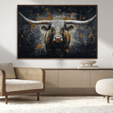 93195031-MGV-CV-36X24-Dark Longhorn Bull Wall Art – Western Steer Canvas Print, Moody Rustic Animal Painting for Man Cave, Ranch House, Office or Modern