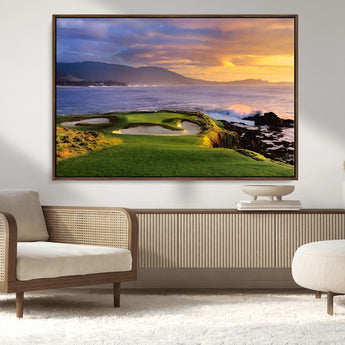 39644075-MGV-CV-36X24-Golf Course Wall Art – Coastal Sunset Canvas Print, Scenic Oceanfront Fairway Landscape Decor for Office, Man Cave, or Living Room