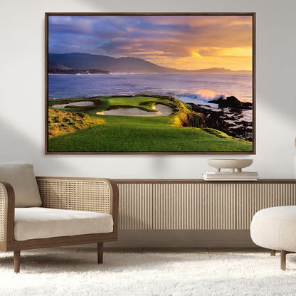39644075-MGV-CV-36X24-Golf Course Wall Art – Coastal Sunset Canvas Print, Scenic Oceanfront Fairway Landscape Decor for Office, Man Cave, or Living Room