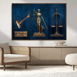 91629053-MGV-FC-36X24_Walnut-Lady Justice Wall Art – Golden Gavel and Scales Canvas Print, Elegant Legal Office Decor for Lawyers, Judges, Courtroom or Study