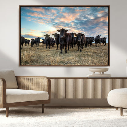 13867292-MGV-CV-36X24-Black Cattle Wall Art – Rustic Ranch Herd Canvas Print, Western Farmhouse Country Landscape Decor for Living Room, Office, or