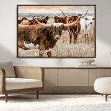 47758300-MGV-CV-36X24-Texas Longhorn Cattle Wall Art – Rustic Western Herd Canvas Print, Cowboy Ranch Farmhouse Decor for Living Room, Office, or