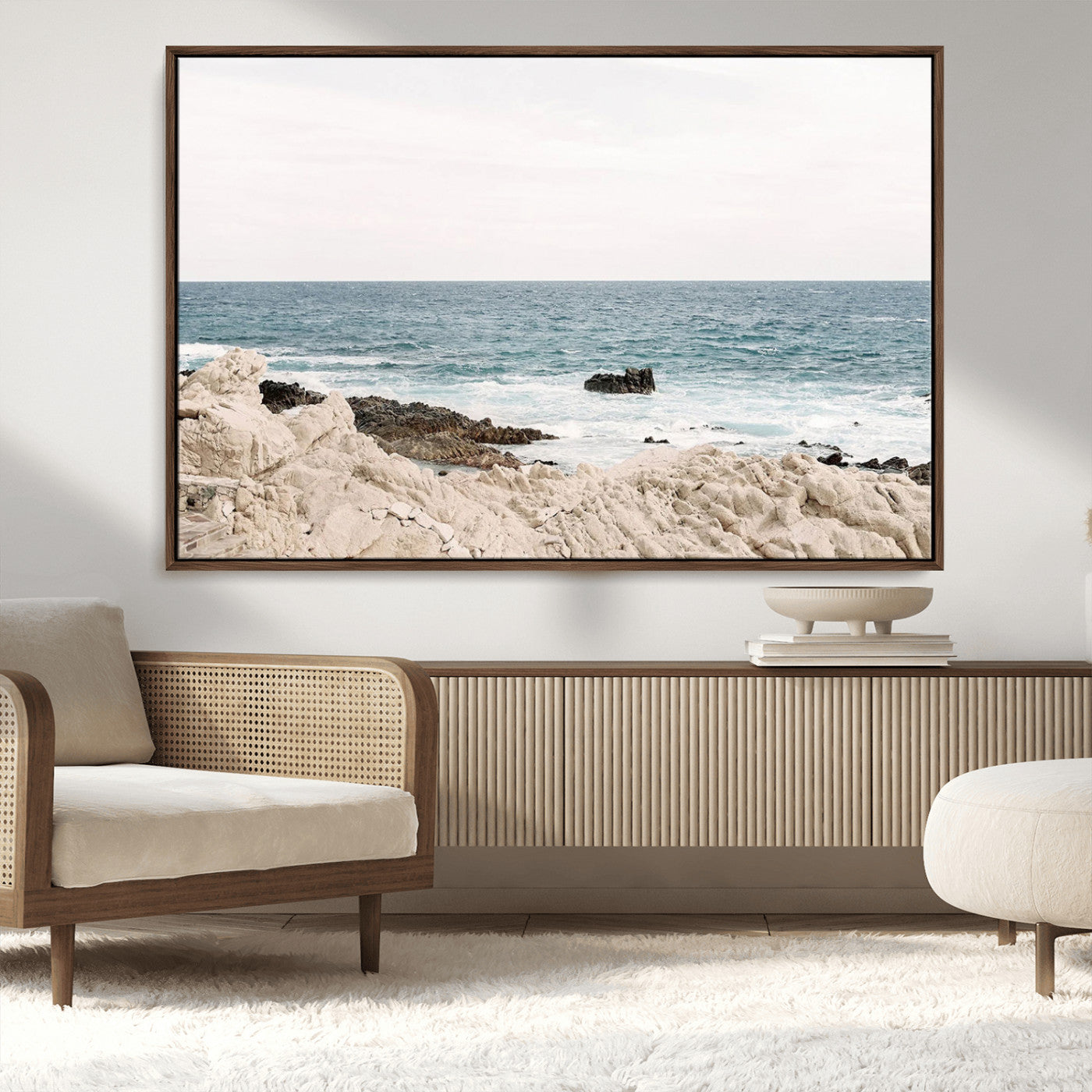 25481980-MGV-CV-36X24-Ocean Coastal Wall Art – Rocky Shoreline and Waves Canvas Print, Serene Beach Landscape Decor for Living Room, Bedroom, or Office