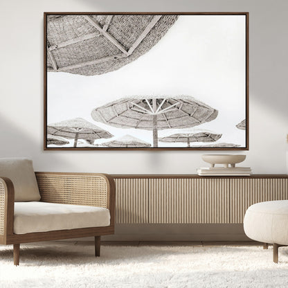 97043123-MGV-CV-36X24-Beach Umbrella Wall Art – Minimalist Coastal Canvas Print, Woven Parasol Summer Decor for Bedroom, Living Room, or Modern Beach