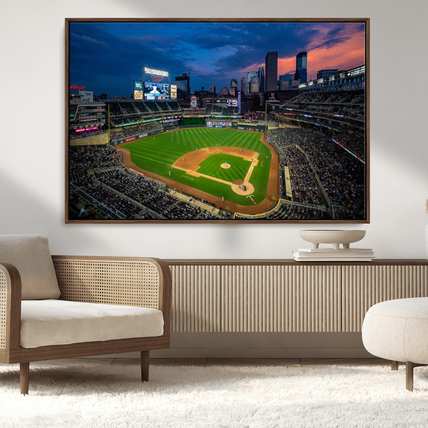 68222753-MGV-CV-36X24-Baseball Stadium Wall Art – Panoramic Night Game Canvas Print, Sports Decor for Man Cave, Office, Bar, or Living Room