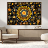 45478523-MGV-CV-36X24-Abstract Circle Wall Art – Bold Black and Gold Dot Painting Canvas Print, Modern Geometric Mandala Style Decor for Living Room or