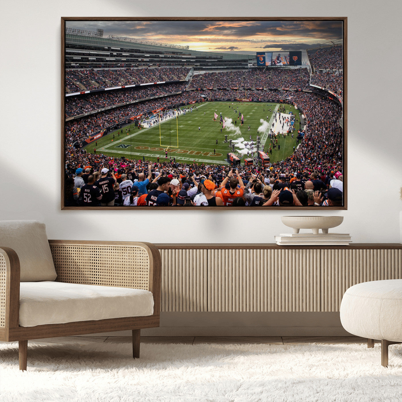 87578930-MGV-CV-36X24-Soldier Field Wall Art – Chicago Bears Football Stadium Sunset Canvas Print, Game Day Sports Decor for Man Cave, Bar, Office, or