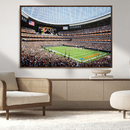32530647-MGV-CV-36X24-Chicago Bears Stadium Wall Art – Futuristic Dome Arena Canvas Print, Modern Football Concept Design Decor for Man Cave, Bar, or