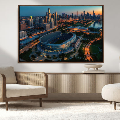 36690345-MGV-CV-36X24-Soldier Field Wall Art – Chicago Bears Stadium Aerial Night Canvas Print, City Skyline Football Decor for Living Room, Office, or