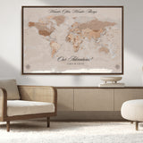95243244-MGV-CV-36X24-Wander Often Wonder Always World Map Wall Art – Neutral Beige Adventure Canvas Print, Rustic Boho Travel Decor for Bedroom, Living