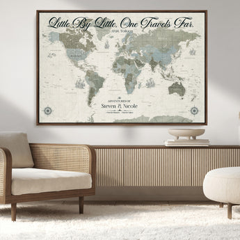 10693204-MGV-CV-36X24-Little By Little One Travels Far Tolkien Quote Blue Green World Map Adventure Wall Art Canvas Print Rustic Wanderlust Travel Decor