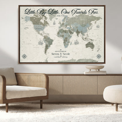 10693204-MGV-CV-36X24-Little By Little One Travels Far Tolkien Quote Blue Green World Map Adventure Wall Art Canvas Print Rustic Wanderlust Travel Decor