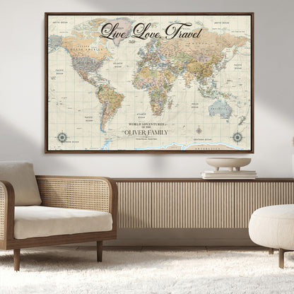 19479008-MGV-CV-36X24-Live Love Travel Wall Art – Detailed World Map Canvas Print, Adventure Decor for Living Room, Office or Bedroom, Travel Gift for