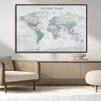 TEST111-MGV-CV-36X24-Personalized Adventure Awaits Push Pin World Map – Custom Framed Travel Tracker Canvas Wall Art for Home, Office