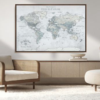 94249974-MGV-CV-36X24-Ours Explore World Map Wall Art – Modern Travel Canvas Print, Neutral Adventure Decor for Living Room, Office, Study, Bedroom,