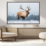 85177251-MGV-CV-36X24-Elk Wall Art – Majestic Wildlife Canvas Print of Bull Elk Snowy Forest, Rustic Nature Decor for Living Room, Cabin, or Office