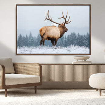 85177251-MGV-CV-36X24-Elk Wall Art – Majestic Wildlife Canvas Print of Bull Elk Snowy Forest, Rustic Nature Decor for Living Room, Cabin, or Office