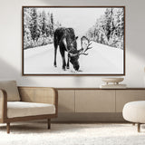 38956835-MGV-CV-36X24-Moose Winter Snowy Forest Canvas Wall Art – Wildlife Nature, Antlers in Frozen Landscape, Quiet Path, Cold Season Outdoors Print