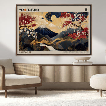 66892669-MGV-FC-36X24_Walnut-Japanese Landscape Wall Art – Mount Fuji Canvas Print with Cherry Blossoms and Golden Waves, Traditional Asian Inspired Artwork