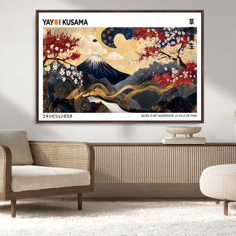 28945903-MGV-CV-36X24-Japanese Wall Art – Mount Fuji Canvas Print with Cherry Blossoms and Golden Wave Motifs, Traditional Asian Inspired Artwork for