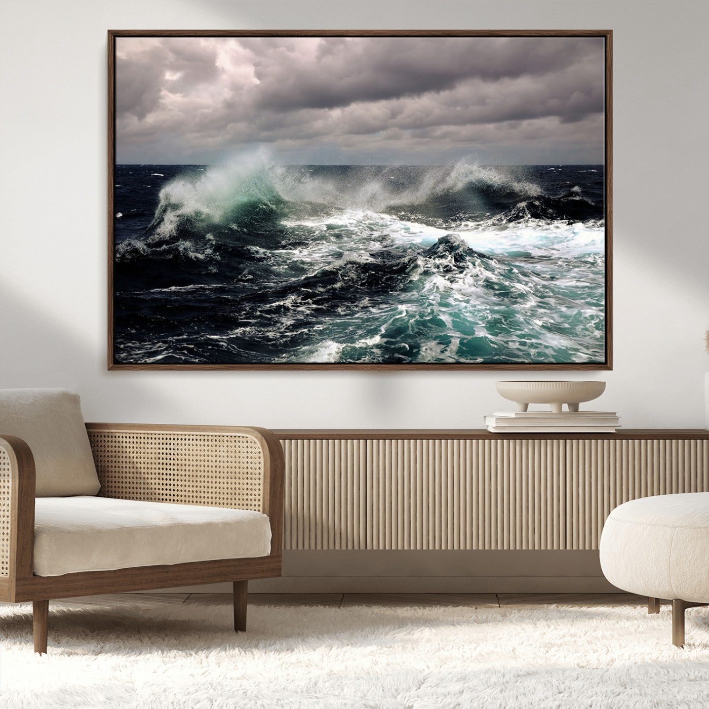 38622353-MGV-CV-36X24-Stormy Ocean Waves Canvas Wall Art – Framed Turbulent Sea Print, Large Nature Canvas for Coastal, Living Room, or Office Spaces