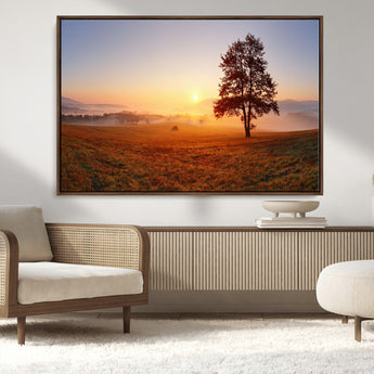 57919623-MGV-CV-36X24-Golden Sunrise Landscape Canvas Wall Art - Framed Misty Field Print, Large Nature Canvas for Living Room, Office, or Home Decor