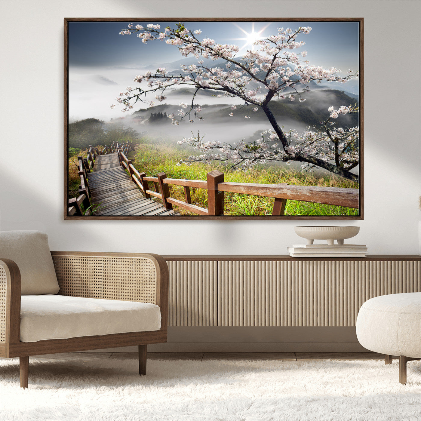 34632598CRY-MGV-CV-36X24-Sakura Cherry Blossom Pathway Canvas Wall Art – Tranquil Walk Through Blossoming Nature – Ready to Hang